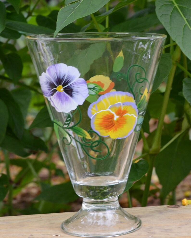 Eb2704 Cone Shaped Glass Vase With Hand Painted Florals Etsy