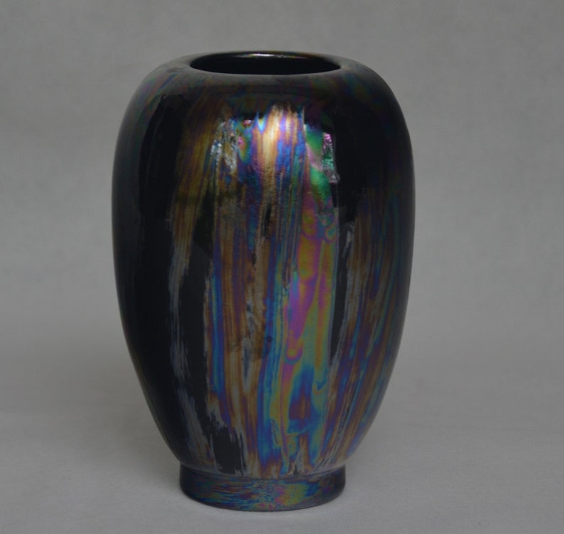 Eb3996 Purple Iridescent Art Glass Vase Textured Exterior Etsy