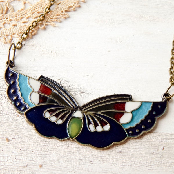 Enamel butterfly necklace / butterfly necklace / large butterfly / enamel jewelry