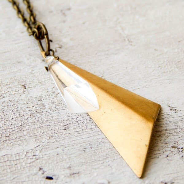 Brass geometric necklace / geometric jewelry / geometric crystal / boho style / bohemian