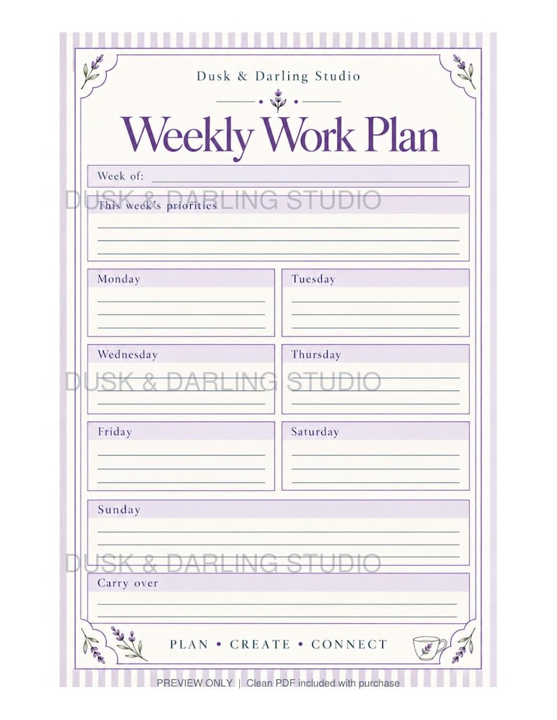 Work Done Report.pdf Lavender Content Creator Planner PDF | Undated Social Media Calendar ...
