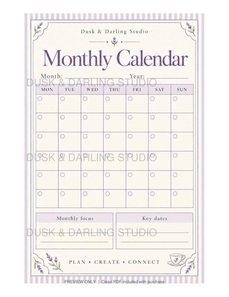 Work Done Report.pdf Lavender Content Creator Planner PDF | Undated Social Media Calendar ...