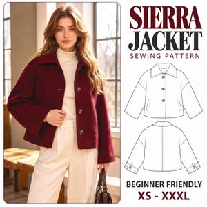 Patron de couture pour veste courte femme, facile à réaliser pour débutants, tailles XS à 3XL (téléchargement PDF)