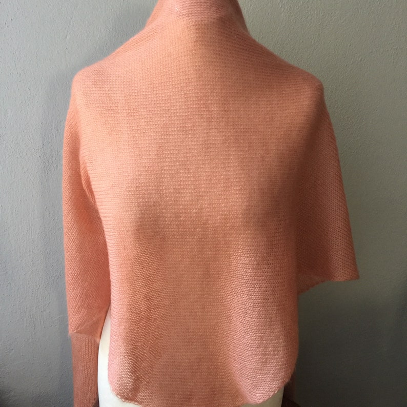 Feather-light triangular shawl, stole, shoulder shawl, scarf, mohair, silk, women, girls, light salmon-colored image 5