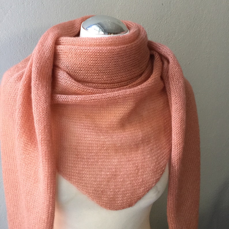 Feather-light triangular shawl, stole, shoulder shawl, scarf, mohair, silk, women, girls, light salmon-colored image 2