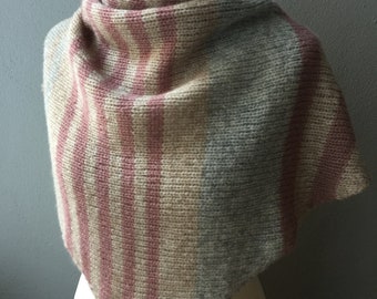 Triangular scarf "MALOU light" made of soft alpaca, polyamide and wool, hand-knitted, gray - beige - rosé