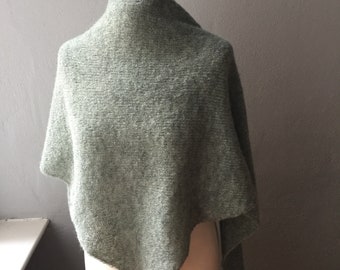 Alpaca/Silk Triangular Shawl Alpaca Shawl Stole Shoulder Shawl Alpaca Silk Knitted Sage Green Knitted Shawl Triangle Wool