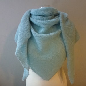 Alpaca/silk triangular shawl alpaca cloth stole shoulder cloth alpaca silk knitted light turquoise knitted shawl triangle wool