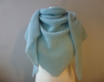 Alpaca/silk triangular shawl alpaca cloth stole shoulder cloth alpaca silk knitted light turquoise knitted shawl triangle wool