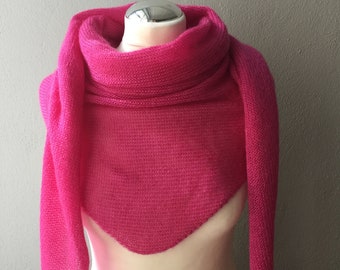 Feather-light triangular scarf, stole, shoulder shawl, scarf, mohair, silk, pink, women, girls, Valentine's Day, birthday