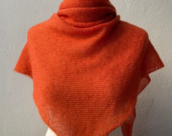 Chal triangular ligero como una pluma, estola, chal para el hombro, bufanda, mohair, seda, mujeres, niñas, Día de San Valentín, naranja, cumpleaños