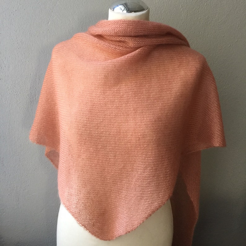 Feather-light triangular shawl, stole, shoulder shawl, scarf, mohair, silk, women, girls, light salmon-colored image 9