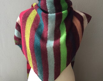 Feather-light triangular scarf, stole, shoulder scarf, scarf, mohair, silk, women, girls, stripes, birthday, gift, red, blue, turquoise,