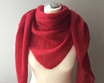 Châle triangulaire léger, étole, châle d'épaule, écharpe, mohair, soie, rouge, femmes, filles, Saint-Valentin, anniversaire