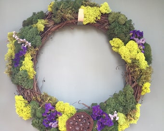 Purple Lotus + Moss Door Wreath