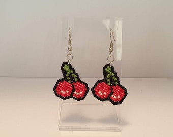 Cherry Cross Stitched Earrings