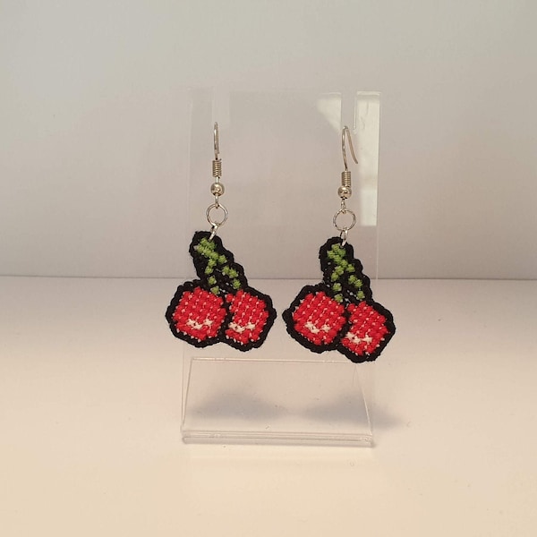 Cherry Cross Stitched Earrings