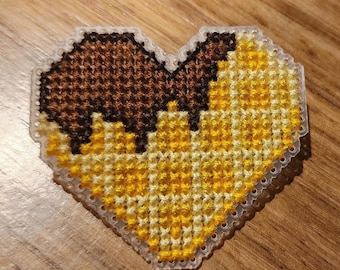 Waffle Heart Cross Stitch Pin