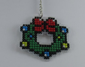 Christmas Wreath Cross Stitch Keychain