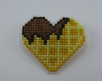 Waffle Heart Cross Stitch Pin