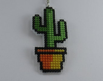 Cactus Cross Stitch Keychain