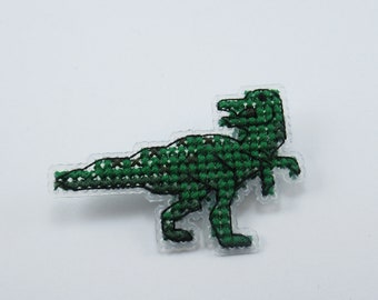 Green Dinosaur Cross Stitch Pin