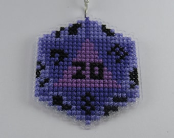 D20 Cross Stitch Keychain