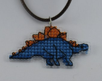 Purple Dinosaur Cross Stitched Necklace