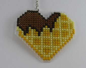 Waffle Heart Cross Stitch Keychain