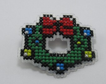 Christmas Wreath Cross Stitch Pin