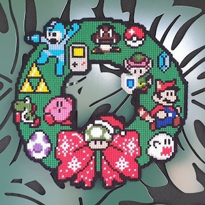 Cross Stitched 8 Bit Christmas Wreath image 1