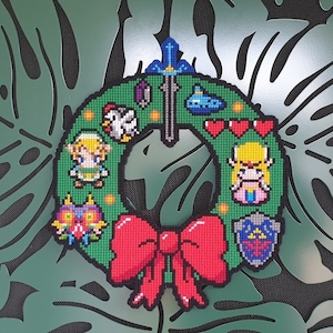 8 Bit Cross Stitched Zelda Christmas Wreath image 1