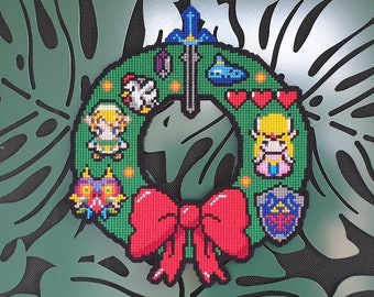 8 Bit Cross Stitched Zelda Christmas Wreath