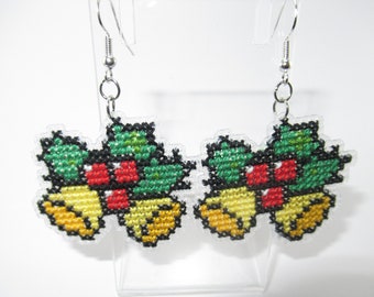 Christmas Bells Cross Stitched Earrings