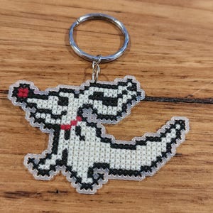 Zero the Ghost Dog Cross Stitched Keychain