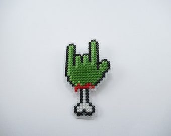 Zombie Hand Cross Stitch Pin