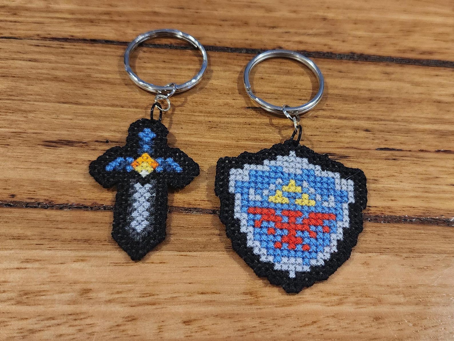 Master Sword and Hylian Shield Cross Stitched Keychain - Etsy UK