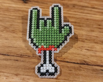 Zombie Hand Cross Stitch Pin