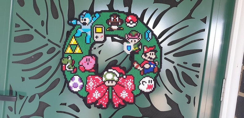 Cross Stitched 8 Bit Christmas Wreath image 1