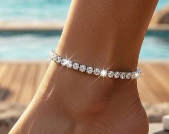 5Ct Round Cut Lab Created Diamond Women's Tennis Anklet, 14K White Gold Finish elegant Anklet, Luxury Jewelry Gift for Her, Fine Jewelry