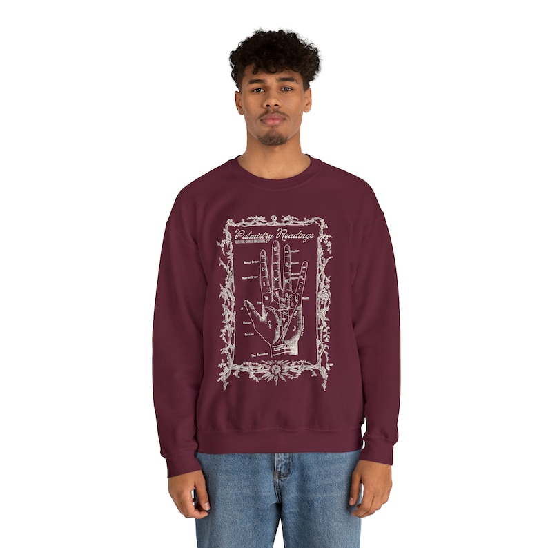 Sudadera bruja de quiromancia, camisa bruja, temporada espeluznante, cuello redondo de Halloween, vibraciones de otoño, colores cómodos 1717, vibraciones brujas, adivinación imagen 5