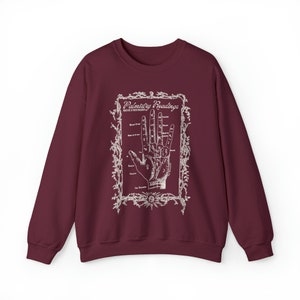 Sudadera bruja de quiromancia, camisa bruja, temporada espeluznante, cuello redondo de Halloween, vibraciones de otoño, colores cómodos 1717, vibraciones brujas, adivinación imagen 3
