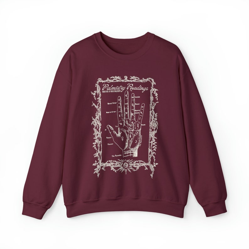 Sudadera bruja de quiromancia, camisa bruja, temporada espeluznante, cuello redondo de Halloween, vibraciones de otoño, colores cómodos 1717, vibraciones brujas, adivinación imagen 3