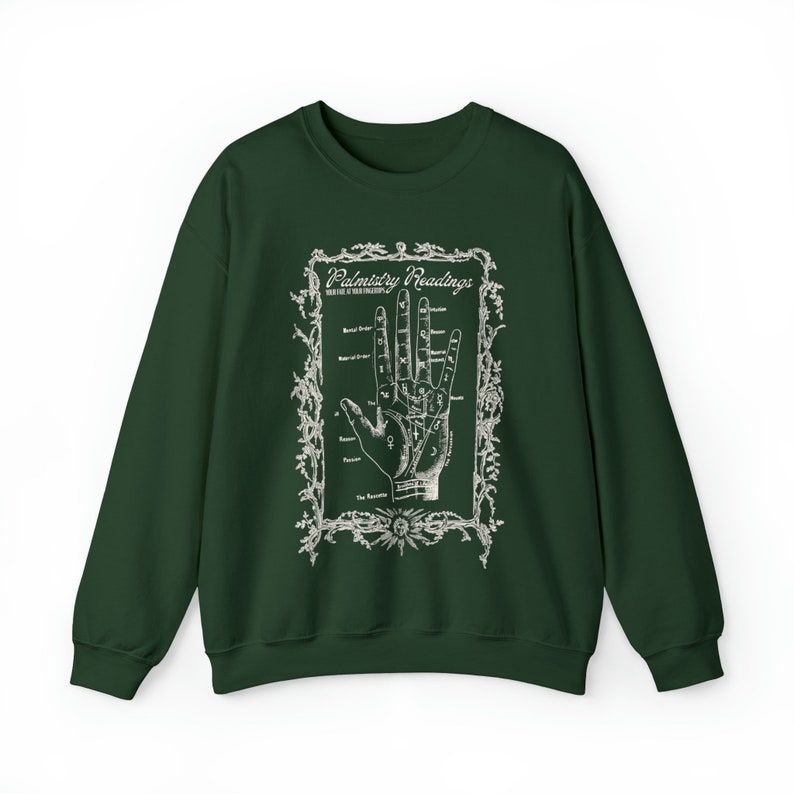 Sudadera bruja de quiromancia, camisa bruja, temporada espeluznante, cuello redondo de Halloween, vibraciones de otoño, colores cómodos 1717, vibraciones brujas, adivinación imagen 7