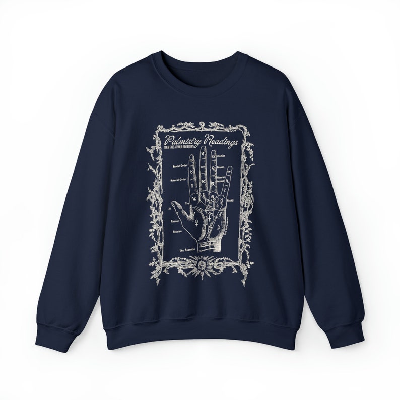 Sudadera bruja de quiromancia, camisa bruja, temporada espeluznante, cuello redondo de Halloween, vibraciones de otoño, colores cómodos 1717, vibraciones brujas, adivinación imagen 9