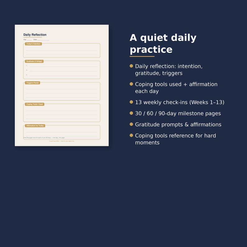 Diário de Sobriedade de 90 Dias para Imprimir, Diário de Recuperação para Vícios, Reflexão Diária com Exercícios de Gratidão e Marcos Importantes, PDF imagem 4