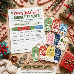 Christmas Gift Budget Tracker Printable, Holiday Gift List Planner with 40 Printable Gift Tags, Xmas Shopping Organizer image 6