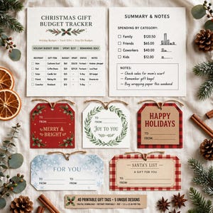 Christmas Gift Budget Tracker Printable, Holiday Gift List Planner with 40 Printable Gift Tags, Xmas Shopping Organizer image 7