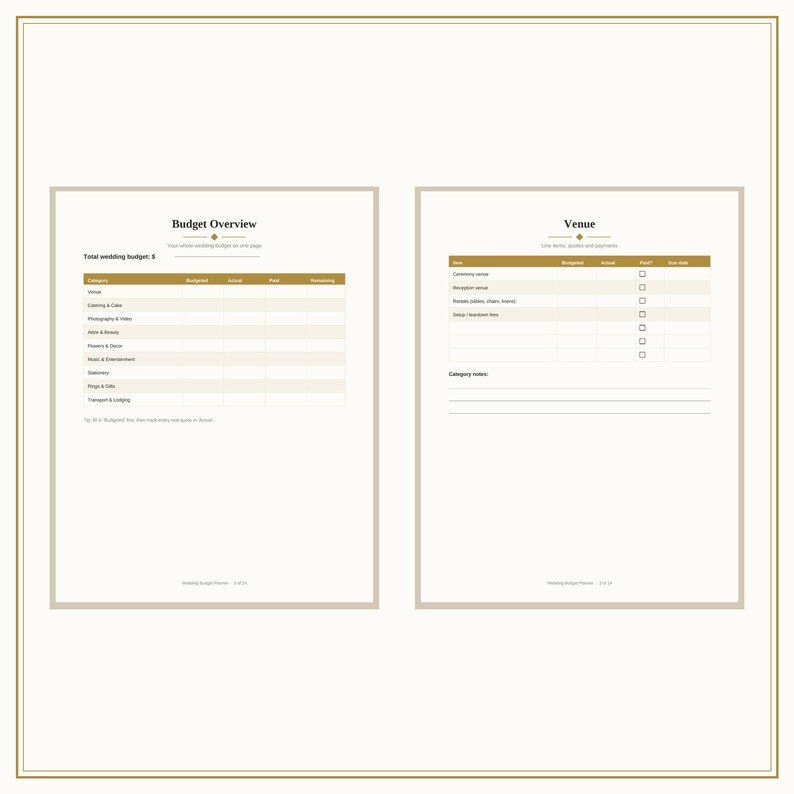 Wedding Budget Planner Printable, Wedding Budget Tracker with Vendor Comparison, Payment Tracker & Guest Estimator for Engaged Couples image 2