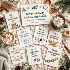 Advent Activity Cards for Kids Printable, 25 Day Christmas Countdown Cards, Family Advent Calendar Activities image 10
